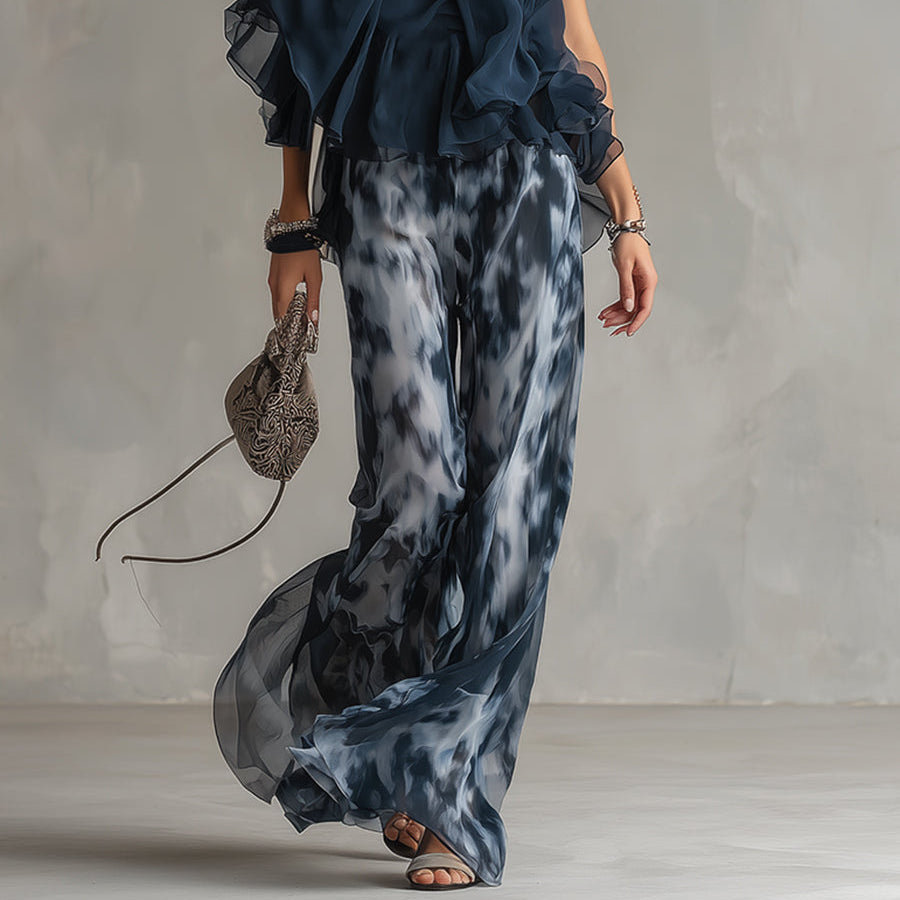 Ludovica™ | Navy Halter Printed Wide-Leg Set