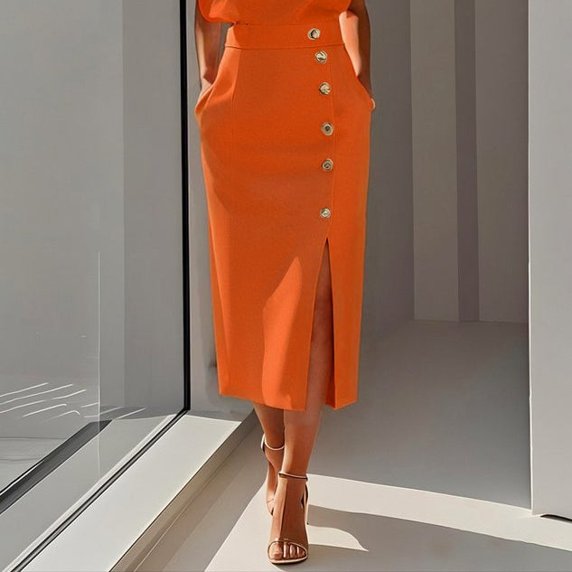 Audrey Button-Detail Sleeveless Midi Dress