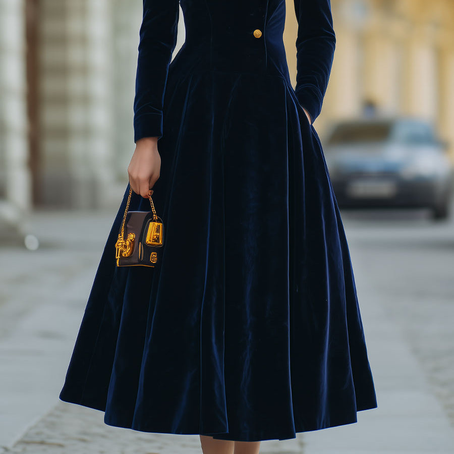 Natalia: Elegant A-Line Dress with Gold Accents