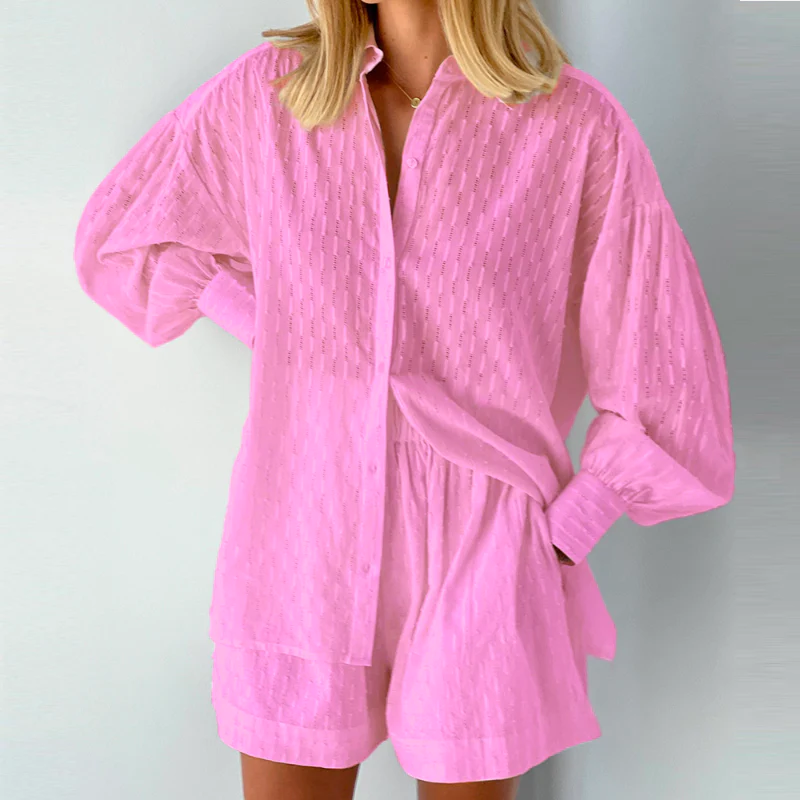 Women's Summer Two-Piece Set: Button-Down Top & Casual Shorts