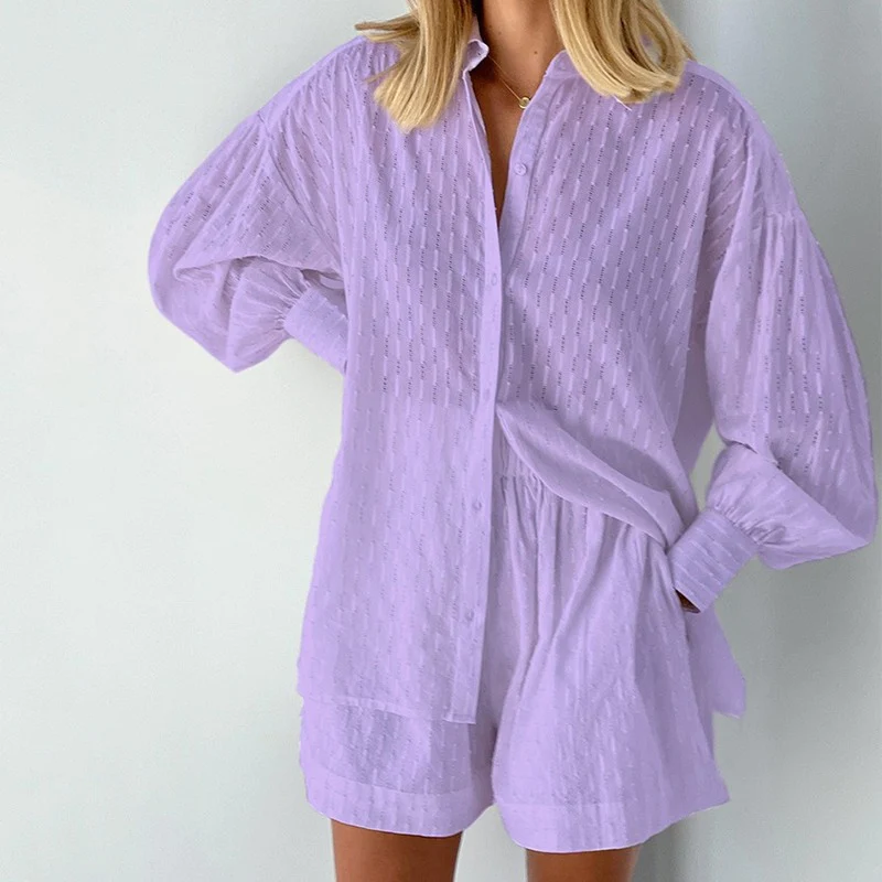 Women's Summer Two-Piece Set: Button-Down Top & Casual Shorts