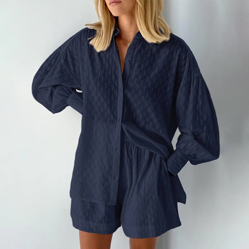Women's Summer Two-Piece Set: Button-Down Top & Casual Shorts