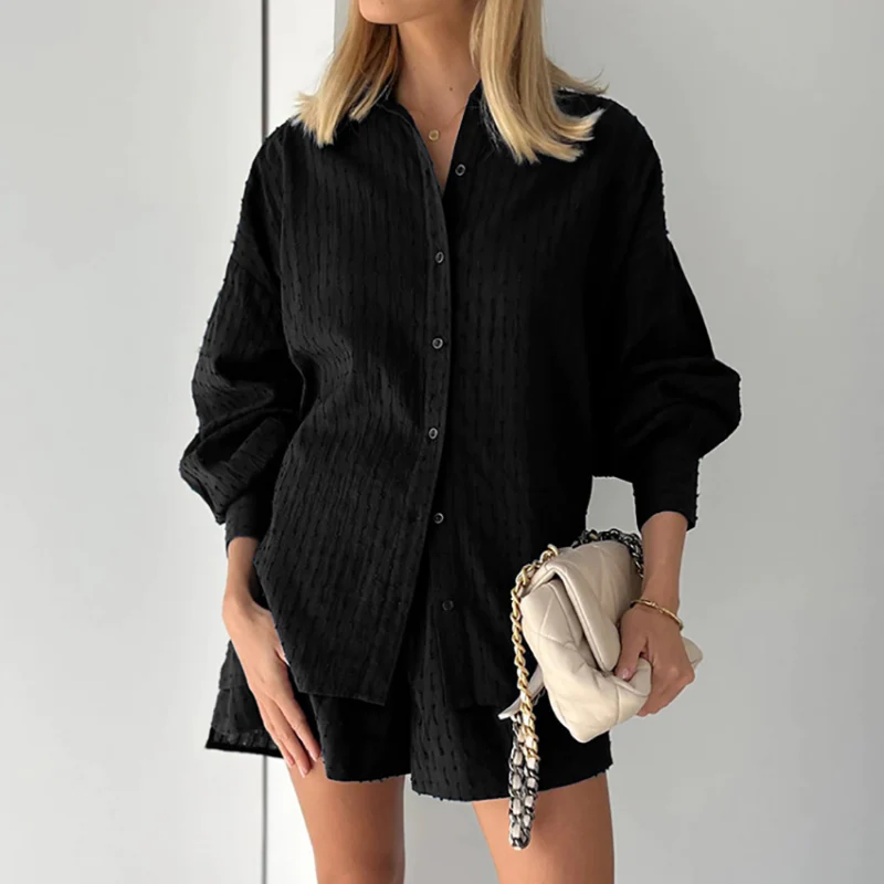 Women's Summer Two-Piece Set: Button-Down Top & Casual Shorts