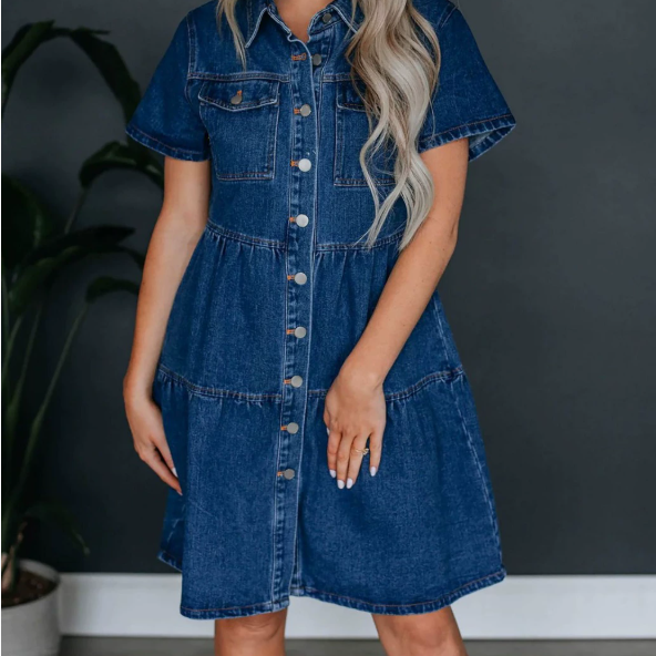 Women's Lou Denim Dress with Pockets – Versatile Everyday Essential