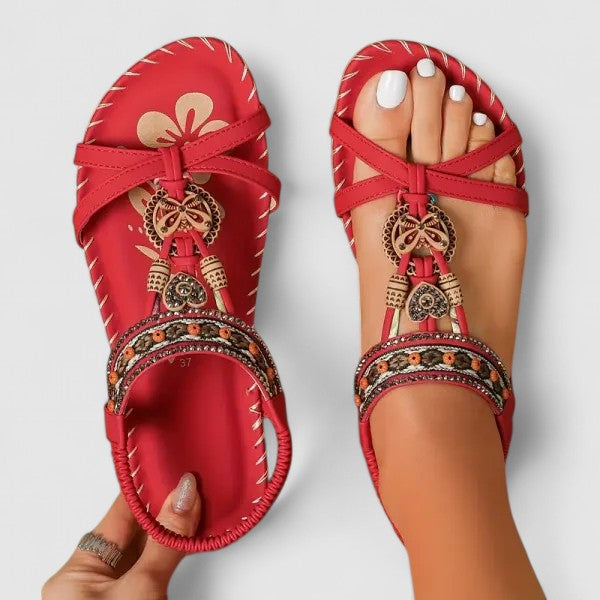 Women's Beaded T-Strap Flat Sandals