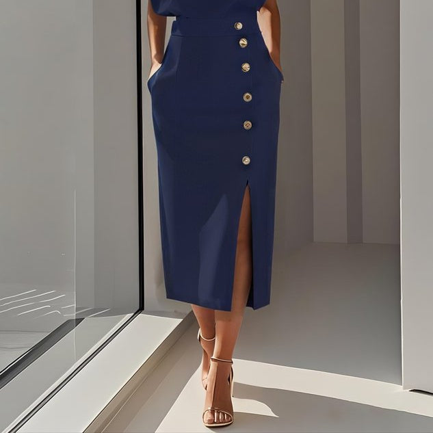 Audrey Button-Detail Sleeveless Midi Dress