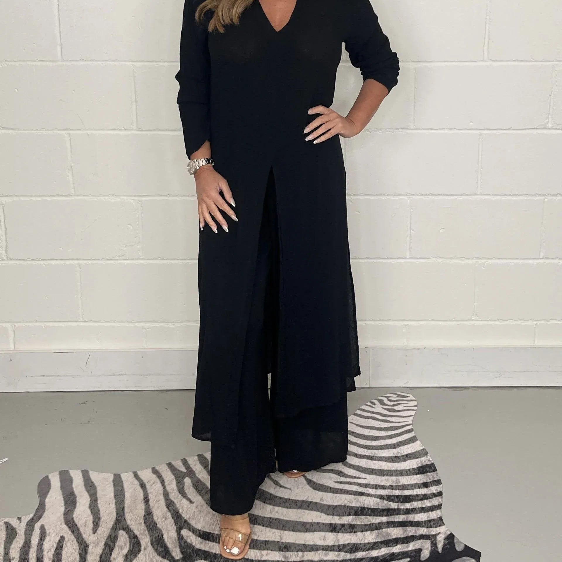 Lassig Women's Two-Piece Set: Cozy Long Top and Pants for Everyday