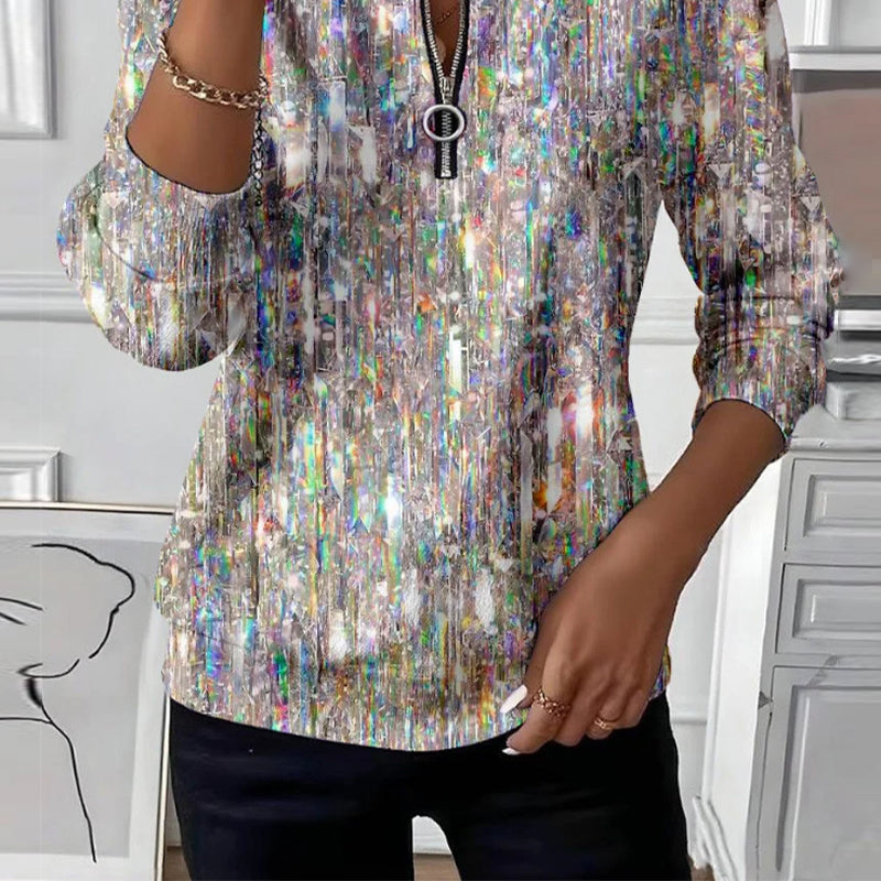 Graphic Print Long-Sleeve Sweatshirt with Half-Zip