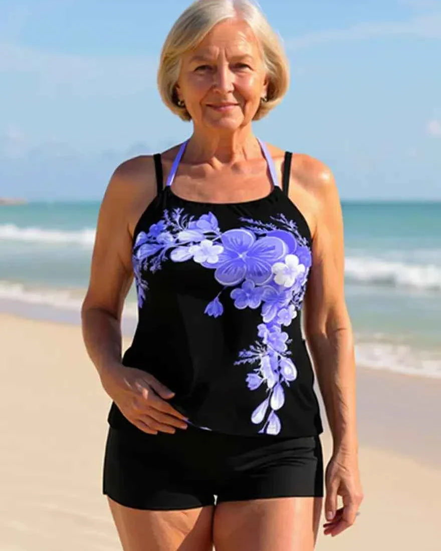 Avery Halter-Tankini-Set mit überkreuzten Trägern im Blumenmuster – Schmeichelhafte Passform und strahlender Sommerlook