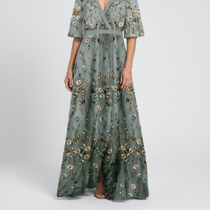 Floral V Neck Short Sleeve Maxi Dress