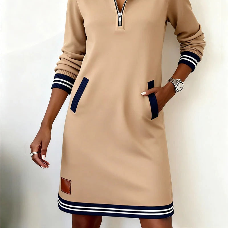 Women's Effortless Chic: Long-Sleeve Cotton Dress