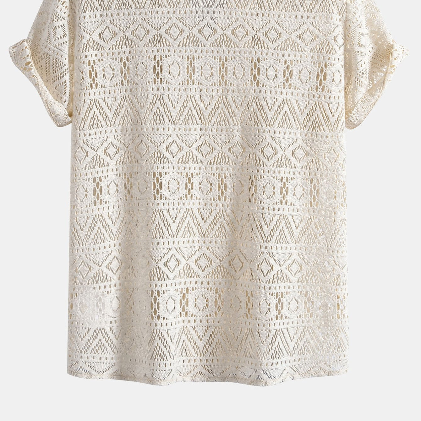 Men's Sleeve Geometric Textured Cuban Shirt