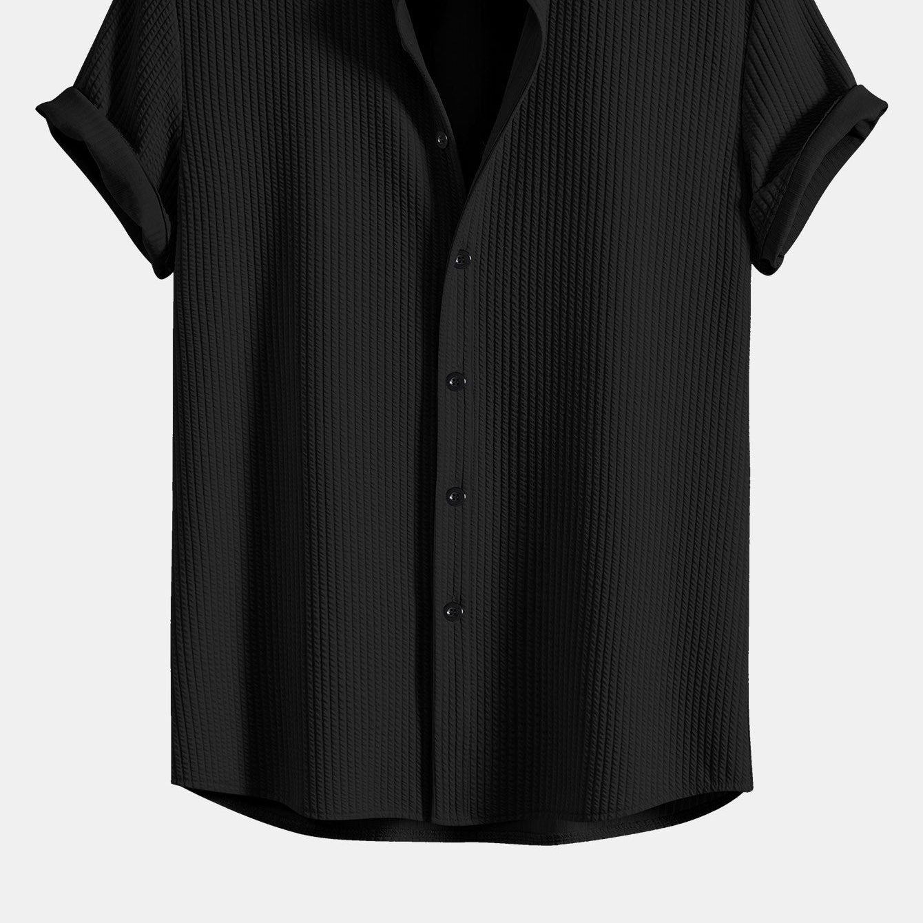 Men's Sleek Muscle-Fit Ribbed Stand Collar Shirt