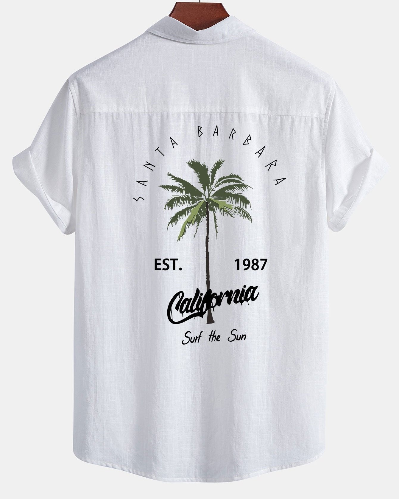 California Palm Tree Print Linen-Look Cotton Button-Up Shirt & Swim Shorts Set