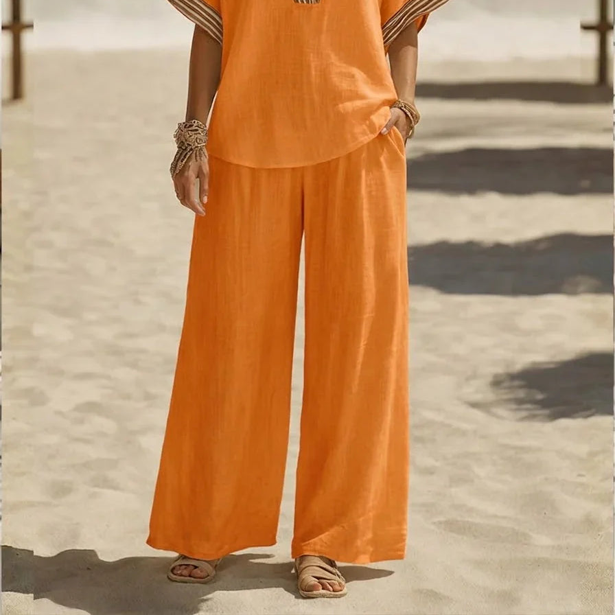 Maribel | Relaxed Linen V-Neck Two-Piece Set