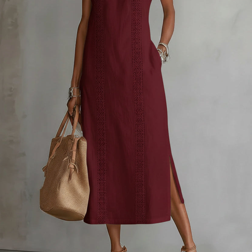 Jimena | Linen Midi Dress with Mao Collar
