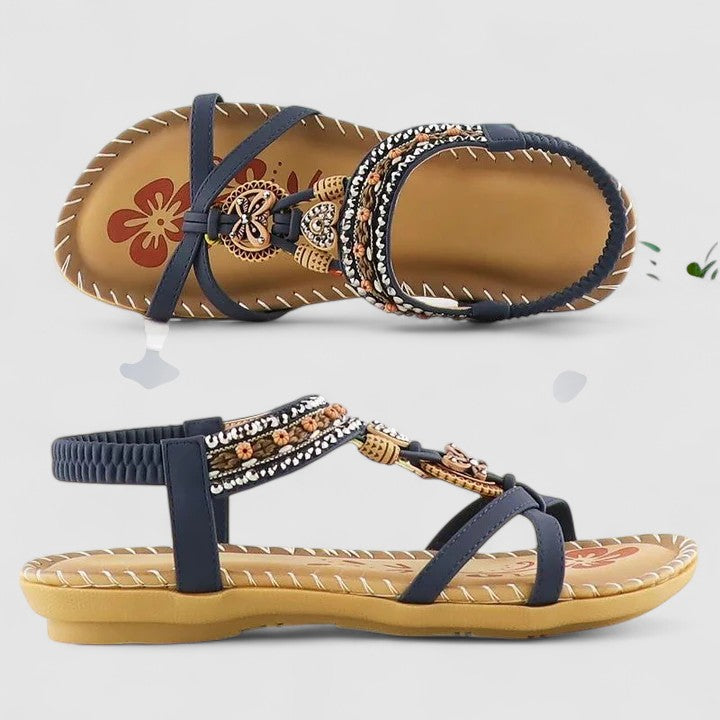 Women's Beaded T-Strap Flat Sandals