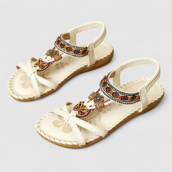 Women's Beaded T-Strap Flat Sandals
