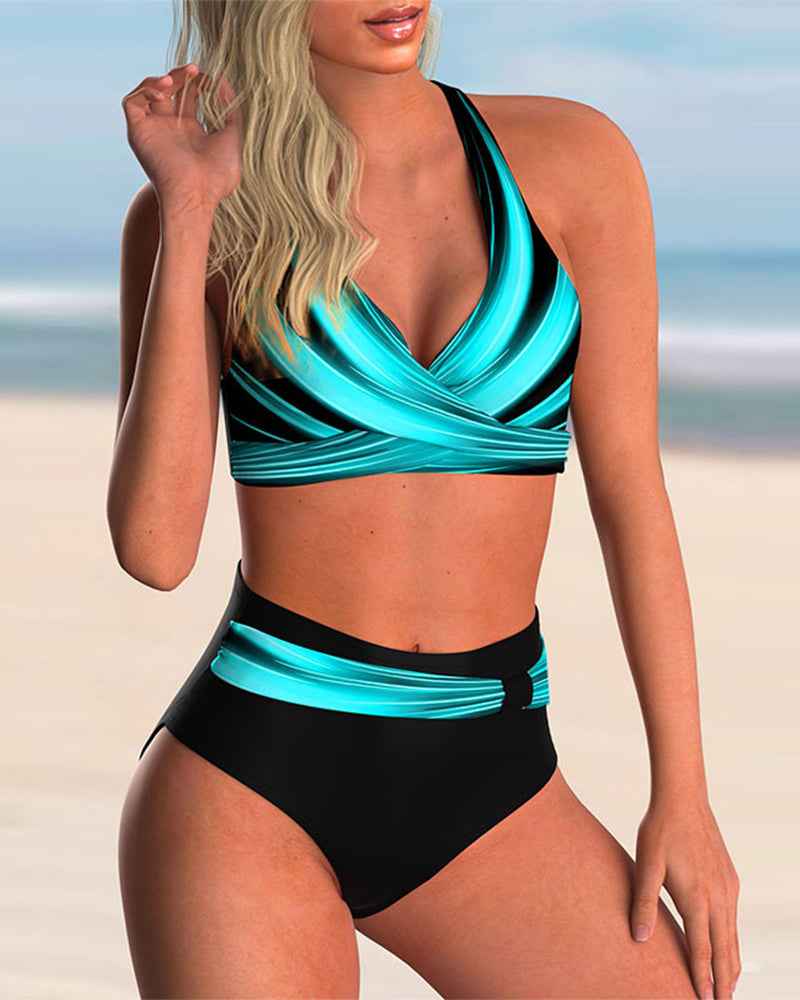 Liliana Bikini-Set mit Kreuzhals-Ausschnitt und Allover-Druck