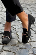 Women's Black Loafers with Gold-Tone Bit Accent