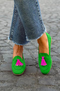 Women's Emerald Green Loafer with a Bold Fuchsia Tassel