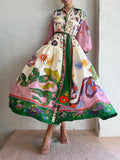 Women's Casual Long Pleated Dress with Long Sleeves