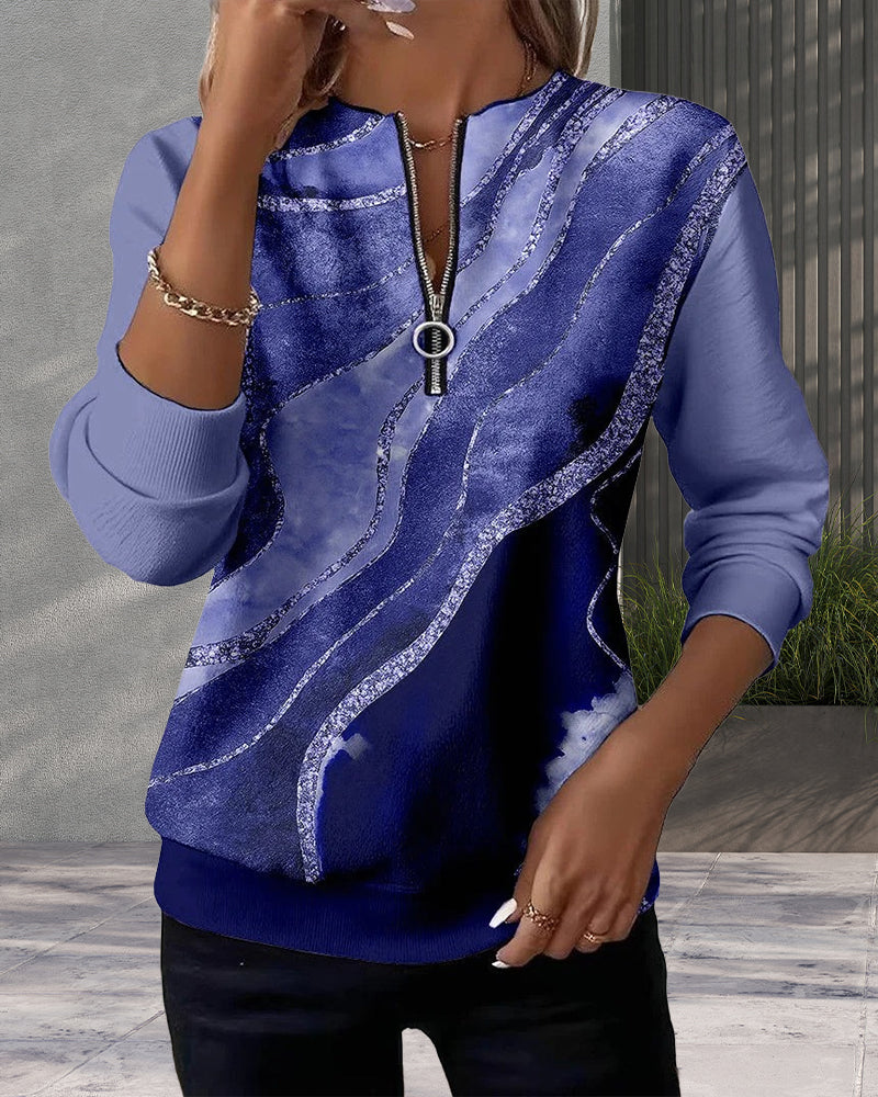 Cozy Half-Zip Sweatshirt with Vintage Print