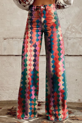 Women's Colorful Patterned Wide-Leg Jeans - Bold, Vibrant Statement