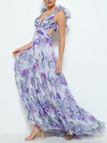 Women's Printed Maxi Dress without a Deep Neckline for an Elegantly