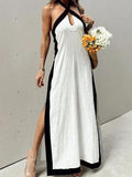 Women's Elegant Maxi Dress with Halter Neck and Slit Fashion