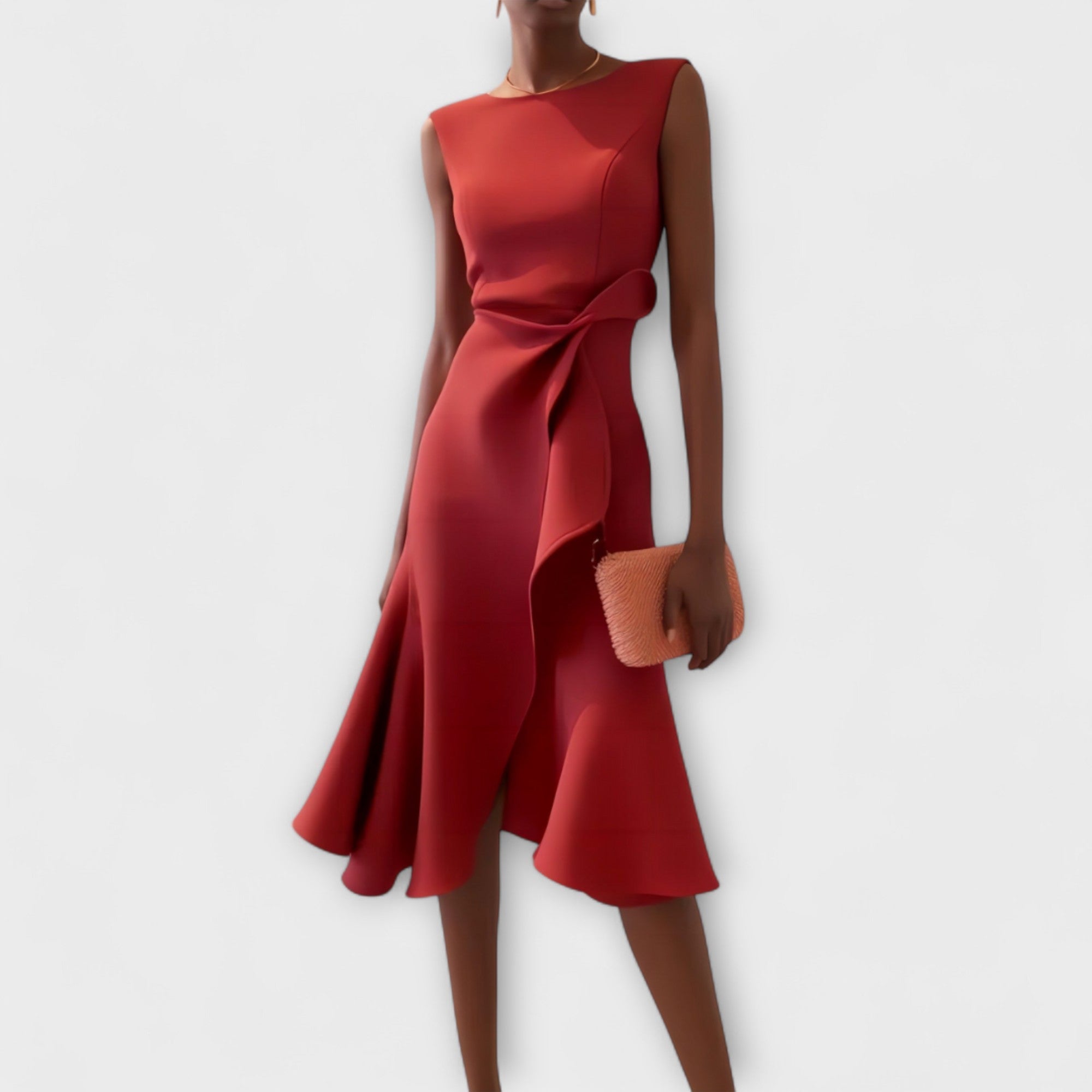 Women's Draped Asymmetric Midi Dress – Chic, Fluid Silhouette