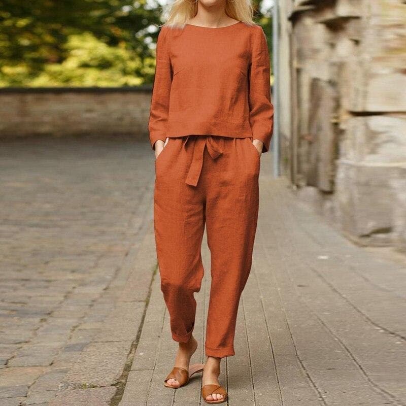 Women’s Two-Piece Set – Long Sleeve Top and Relaxed Fit Pants