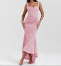 Women's Light Pink Floral Maxi Dress with Bell Neckline