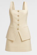 Women's Short Suit with Golden Buttons – Sleeveless Square Elegance