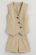 Women's Summer Double Set with Wrap-Top and Linen Blend Shorts