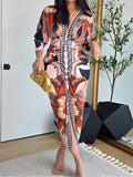 Women's Long Vintage Baroque Dress with Long Sleeves and Deep V-neck,