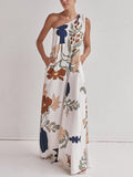 Women's Elegant one-shoulder maxi dress with printed design