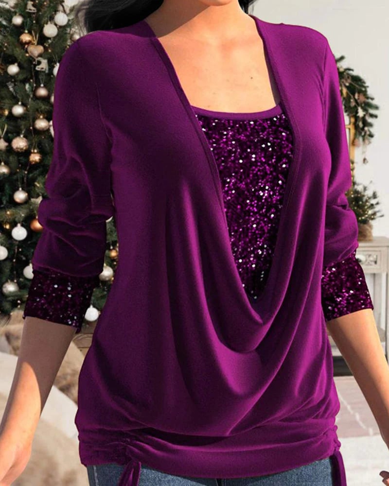 Elegant Sequin-Embellished Top with Flattering Draping