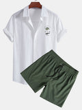 Men's California Palm Tree Print Linen-Look Cotton Button-Up Shirt &
