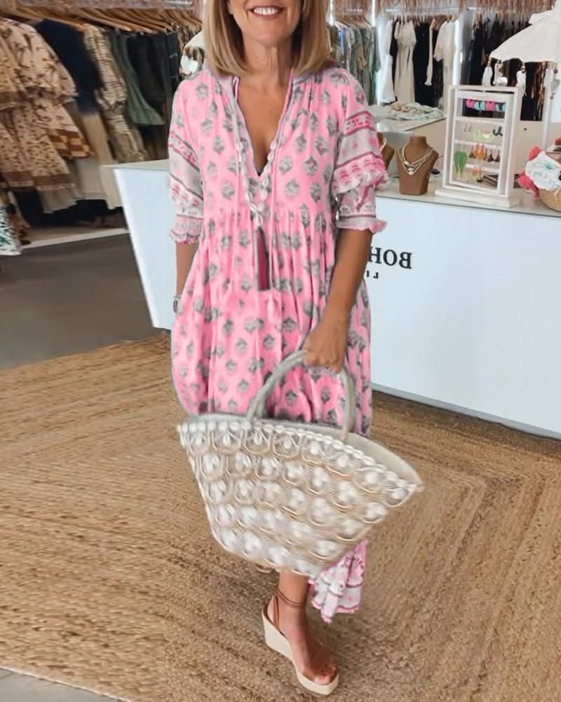 Mana | Elegant Floral V-Neck Dress for Effortless Chic