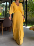 Women's Bold, Vibrant Pleated Maxi Dress