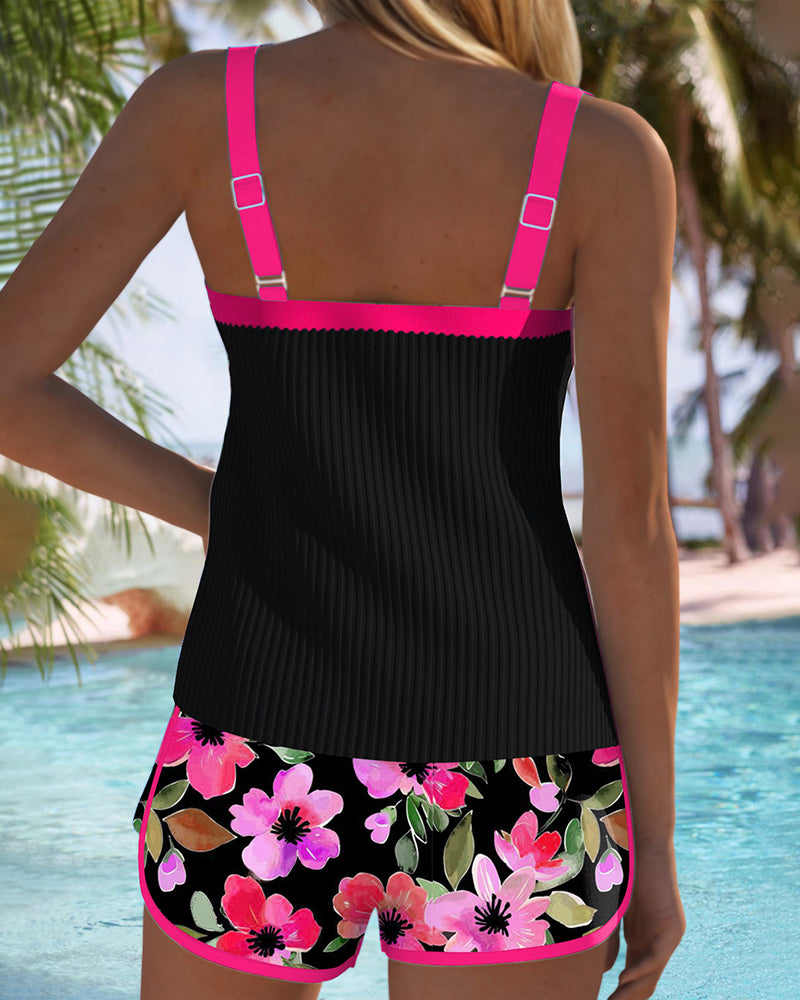 Timeless Maren Floral-Print Swimsuit Tank Top with Matching Boxer Bottoms