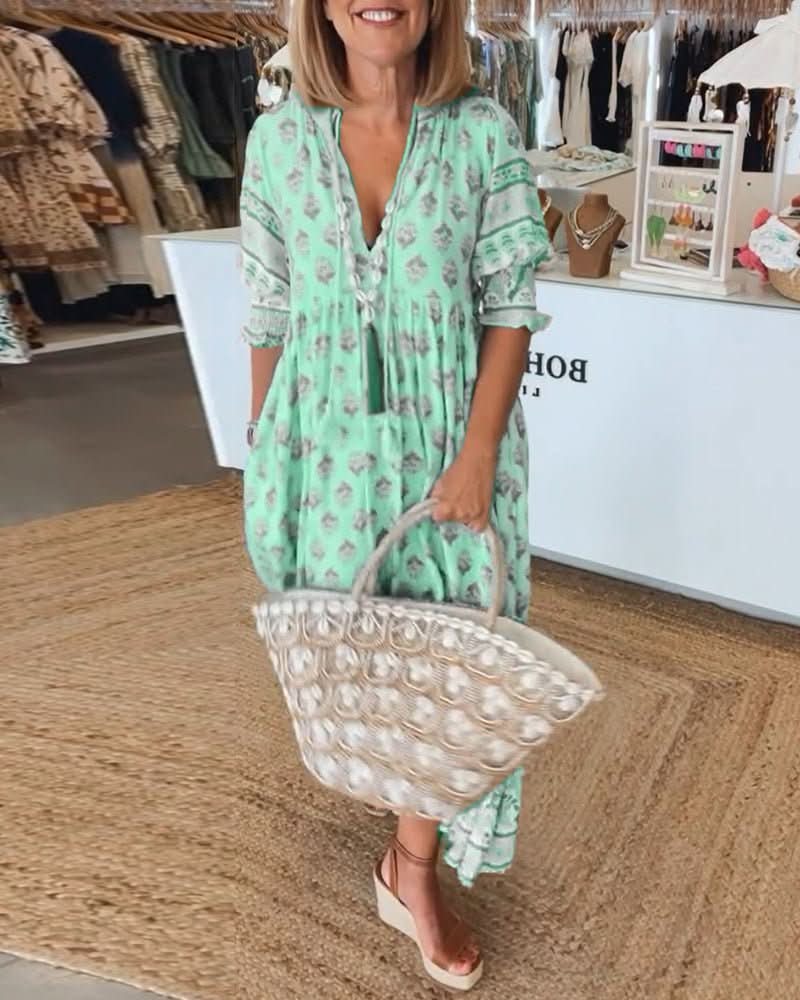 Mana | Elegant Floral V-Neck Dress for Effortless Chic