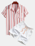 Men's Striped Cuban-Collar Shirt & Swim Shorts Set