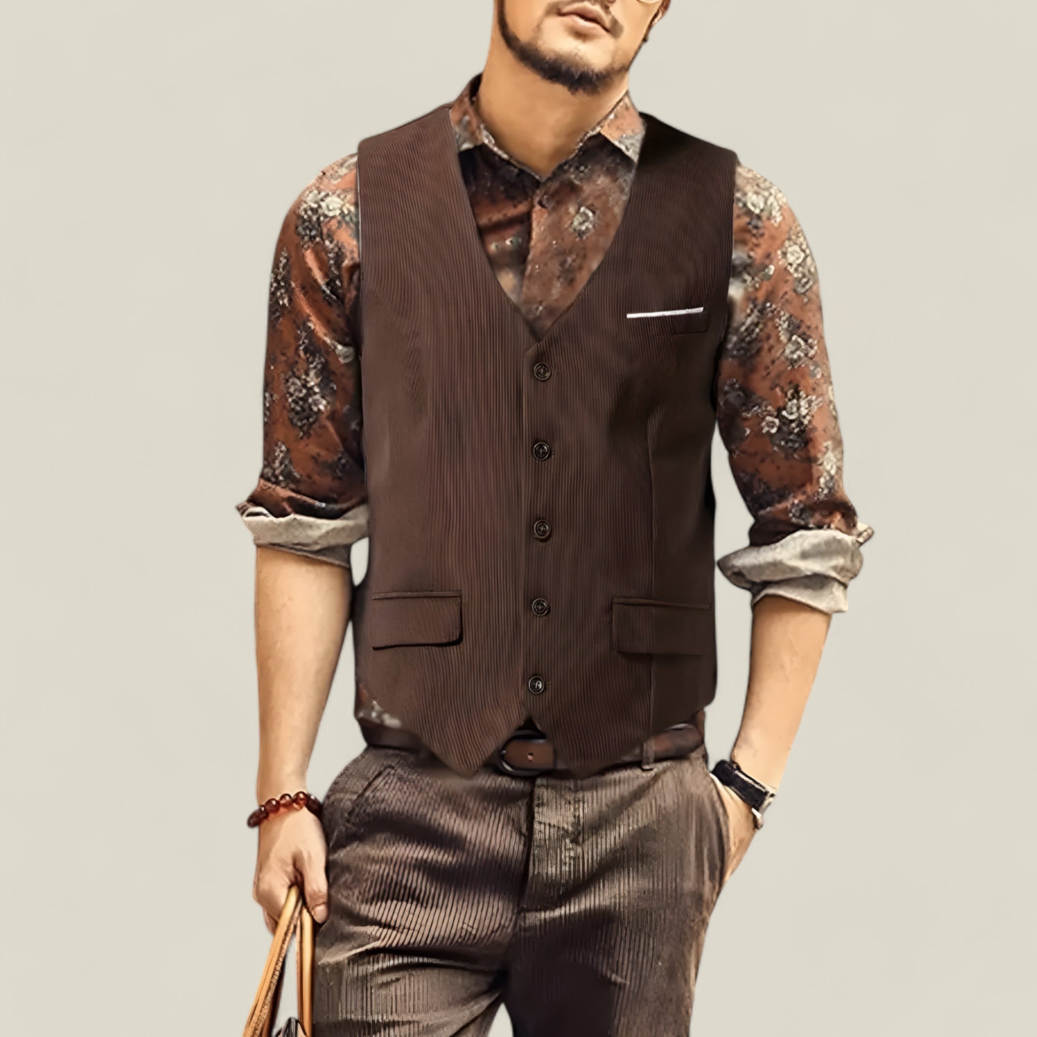 Edward | Gilet en corduroy pour homme à col en V – Style vintage britannique