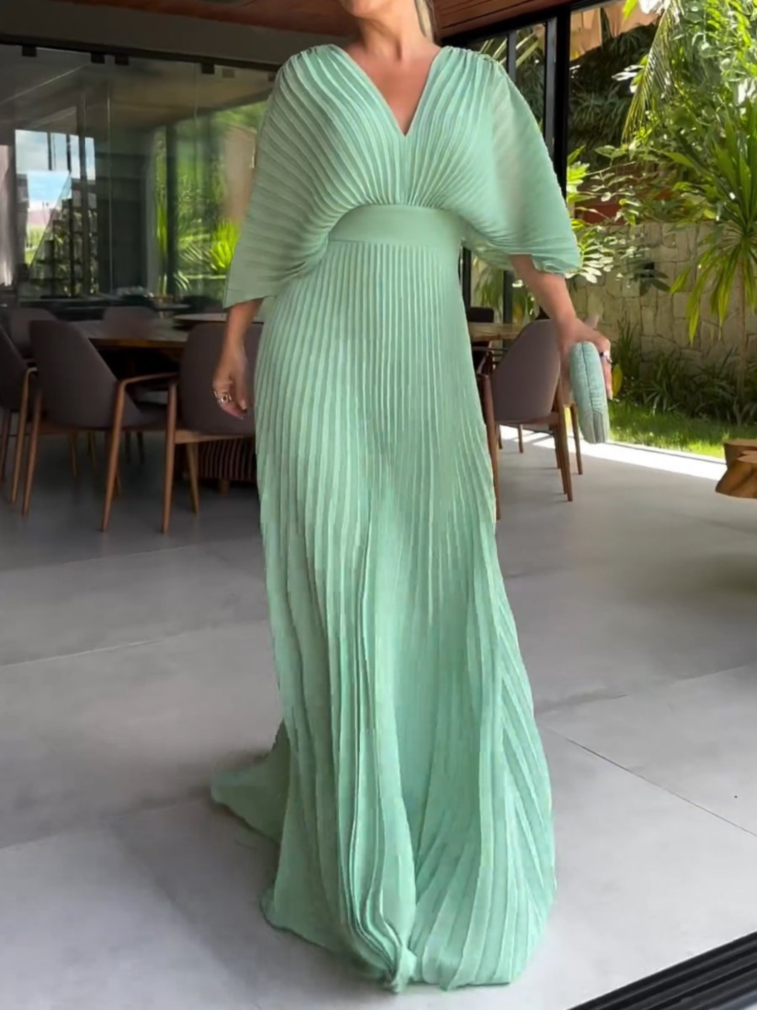 Bold, Vibrant Pleated Maxi Dress