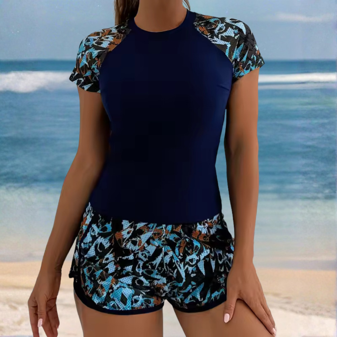 Women's Flattering Short-Sleeved Two-Piece Bikini Set