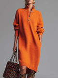 Women's Vibrant Orange Long Knitted Robe with Button Closure and
