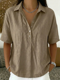 Women's Short Sleeve Collared Button Blouse