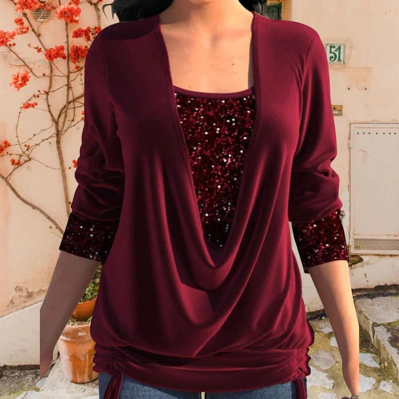 Elegant Sequin-Embellished Top with Flattering Draping